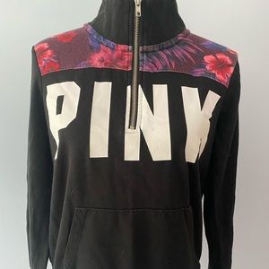Pink Victoria's Secret Black 1/4 Zip Hawaiian Floral Pullover